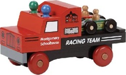 Maple Landmark Classic Racing Team Truck, wooden toys, my little green shop, vancouver, bc, canada, safe, gift, boy, girl, classic wooden toys, colourful, kids store, online store, non-toxic, wood, wooden, Maple Landmark, race car, made in USA,