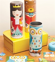 Petit Collage Canister 64 piece puzzle,Vancouver, my little green shop, BC, Canada, downtown Vancouver, petit collage,money bank puzzle, tin, kids store, online store, games, downtown, kids store, educational, eco-friendly, toddler, preschool, owl, castle