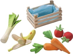 Haba Biofino Vegetable Basket, my little green shop, vancouver, bc, canada, safe, play food, colourful, kids store, online store, non-toxic, felt vegetables, play vegetables, toy food, toddlers, downtown Vancouver, toy store, HABA, wooden basket, toys
