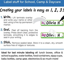 Emily Press Write Your Own Labels 24-Pack, name labels, my little green shop, vancouver, bc, BPA free, no phthalates, PVC-free, name tags, downtown Vancouver, Vancouver, lunch box labels, reusable, Canada, Emily Press, online store, online, sticker labels