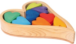 Grimm's Rainbow Hearts Building Set, my little green shop, vancouver, bc, canada, safe, gift,baby, toys, kids store, online store, non-toxic, wood, toddlers,downtown Vancouver, online, eco-friendly, stacking toys, Grimm's, wooden, stacking hearts
