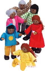 Hape Happy Family African American , toy store, kids store, gift,  toddler, imaginative, fun, eco-friendly, doll family, eco-friendly, vancouver, bc, downtown vancouver, online, kids online store, safe, toys, Hape, preschoolers, dollhouse, family, black